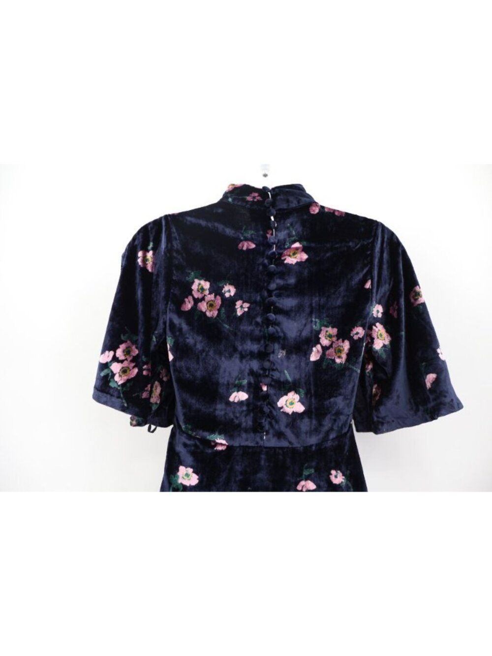 Free People Be My Baby Velvet Mini Dress Size 0 Navy Floral Print Flutter Sleeve - Picture 7 of 16